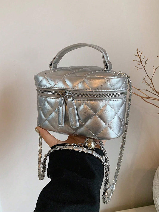 Luxury Mini Diamond Chain Handbag – Silver Edition ✨